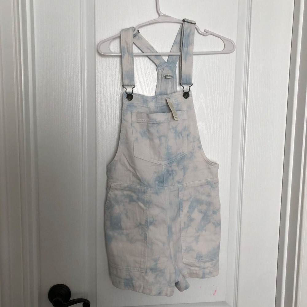 Aerie American Eagle Tie Dye Denim Short Overalls‎ XS Blue White